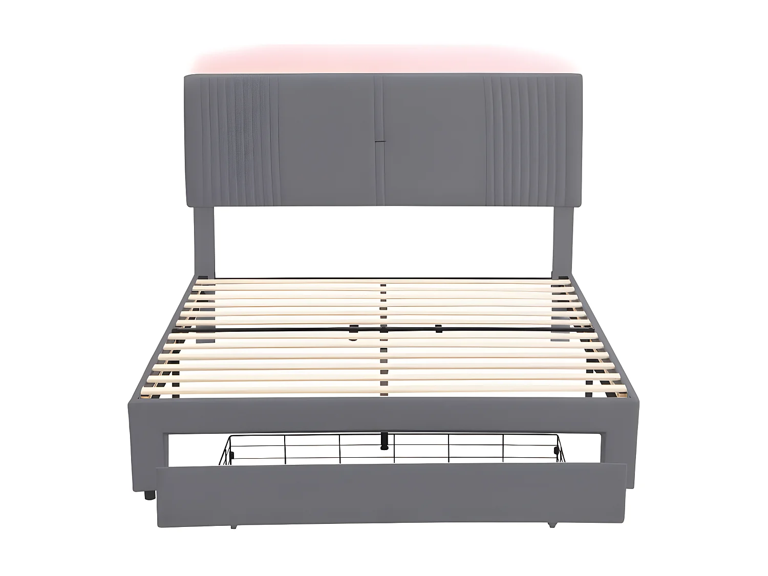 Tweepersoonsbed bekleed met fluweel 160x200cm - met LED en USB-oplaadpoort - met grote lade - Grijs