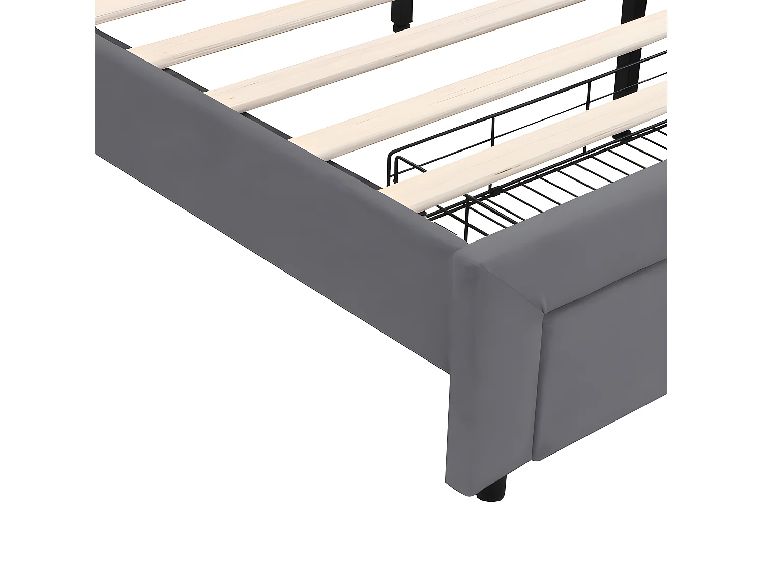 Lit double rembourré en velours 160x200cm - avec LED et Port de charge USB - avec un grand tiroir - Gris