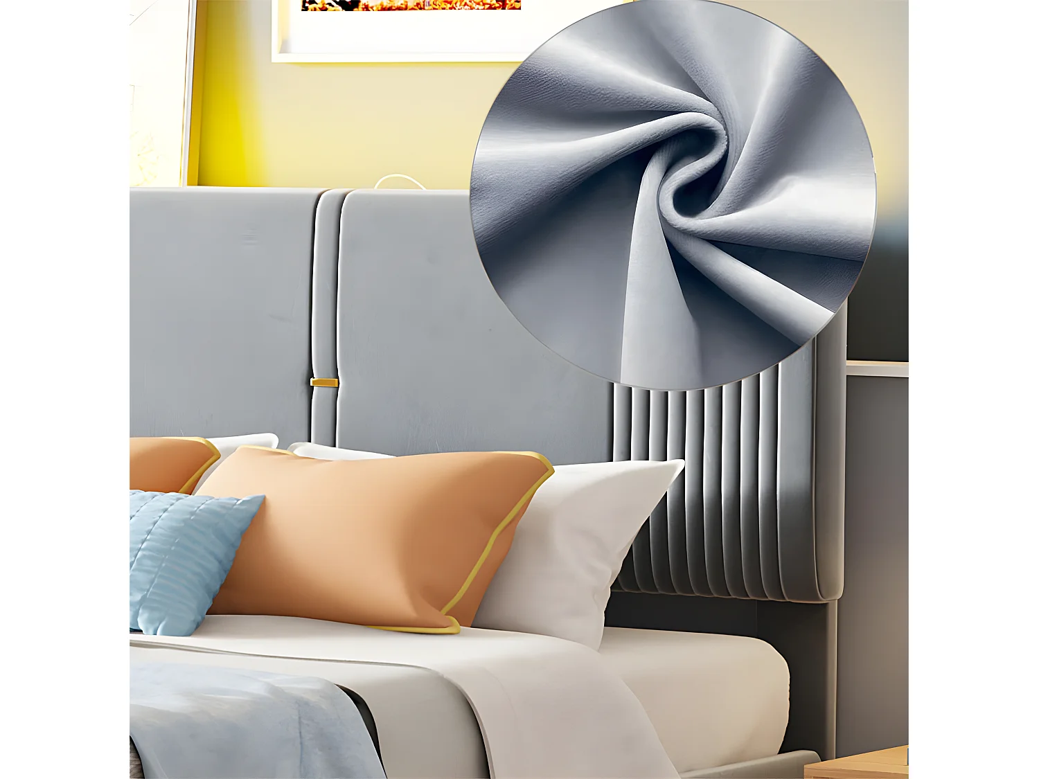 Tweepersoonsbed bekleed met fluweel 140x200cm - met LED en USB-oplaadpoort - met grote lade - Grijs