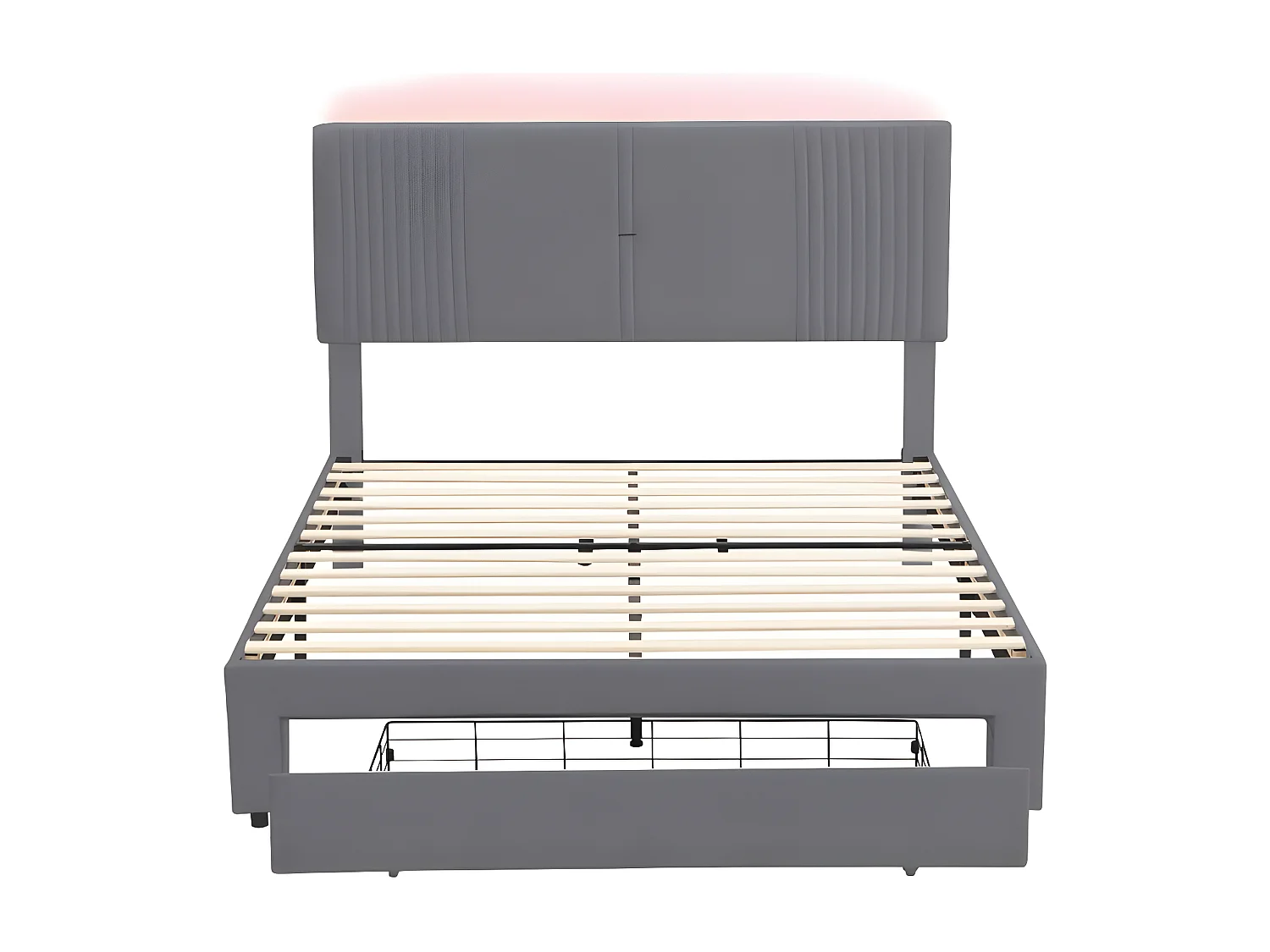 Tweepersoonsbed bekleed met fluweel 140x200cm - met LED en USB-oplaadpoort - met grote lade - Grijs