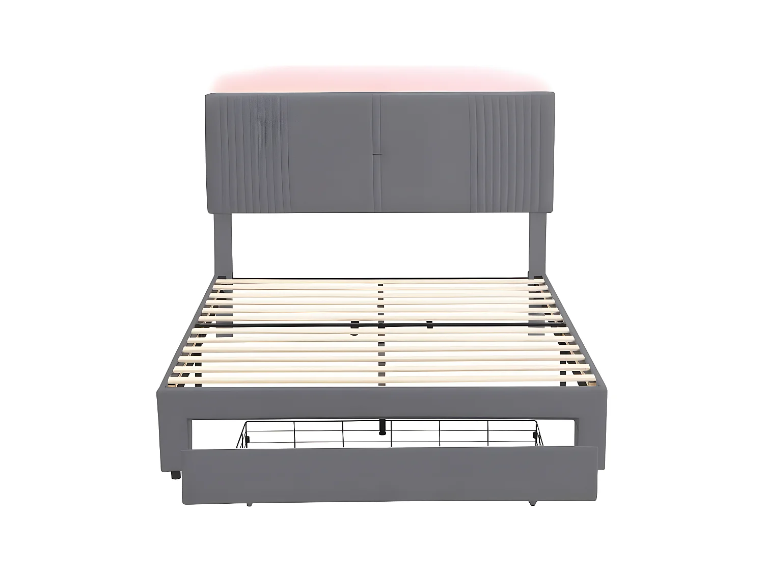 Lit double rembourré en velours 140x200cm - avec LED et Port de charge USB - avec un grand tiroir - Gris