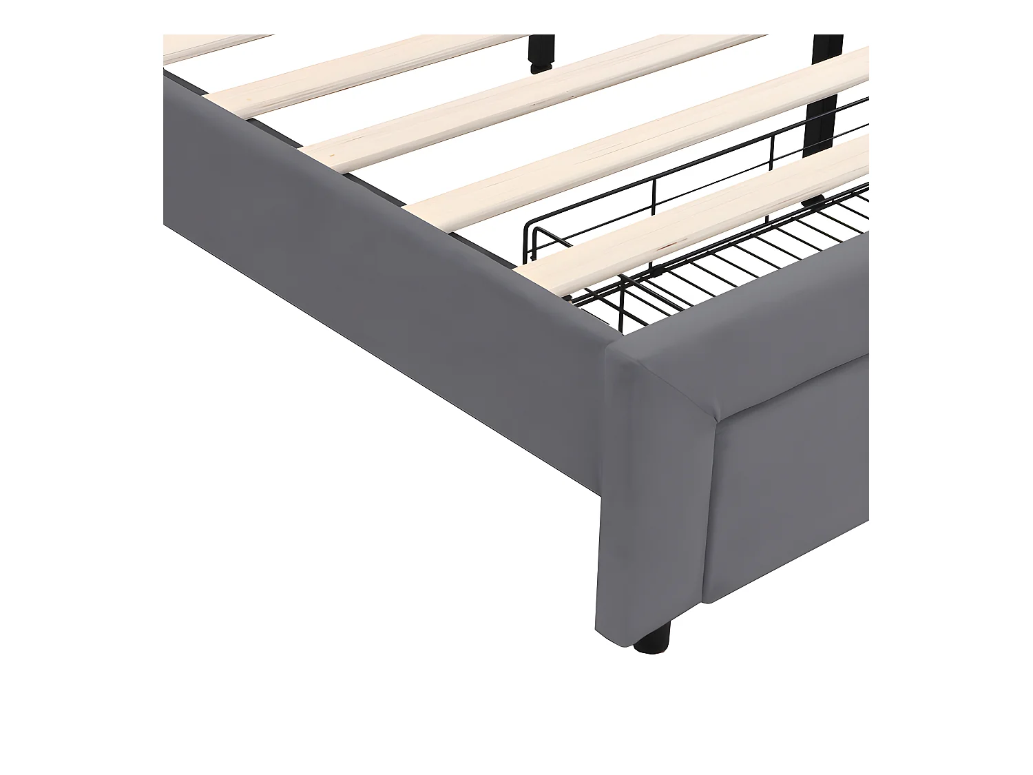 Lit double rembourré en velours 140x200cm - avec LED et Port de charge USB - avec un grand tiroir - Gris