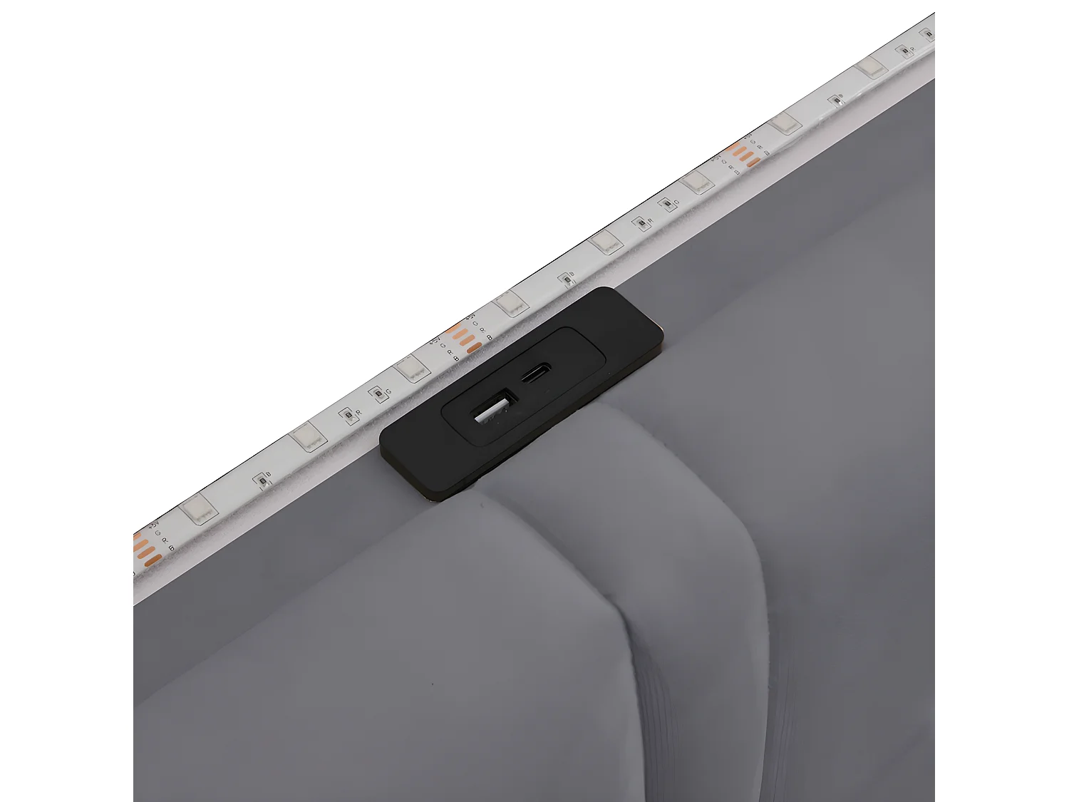 Gepolstertes Doppelbett 140x200cm – mit LED und USB-Ladeanschluss – mit großer Schublade – Grau