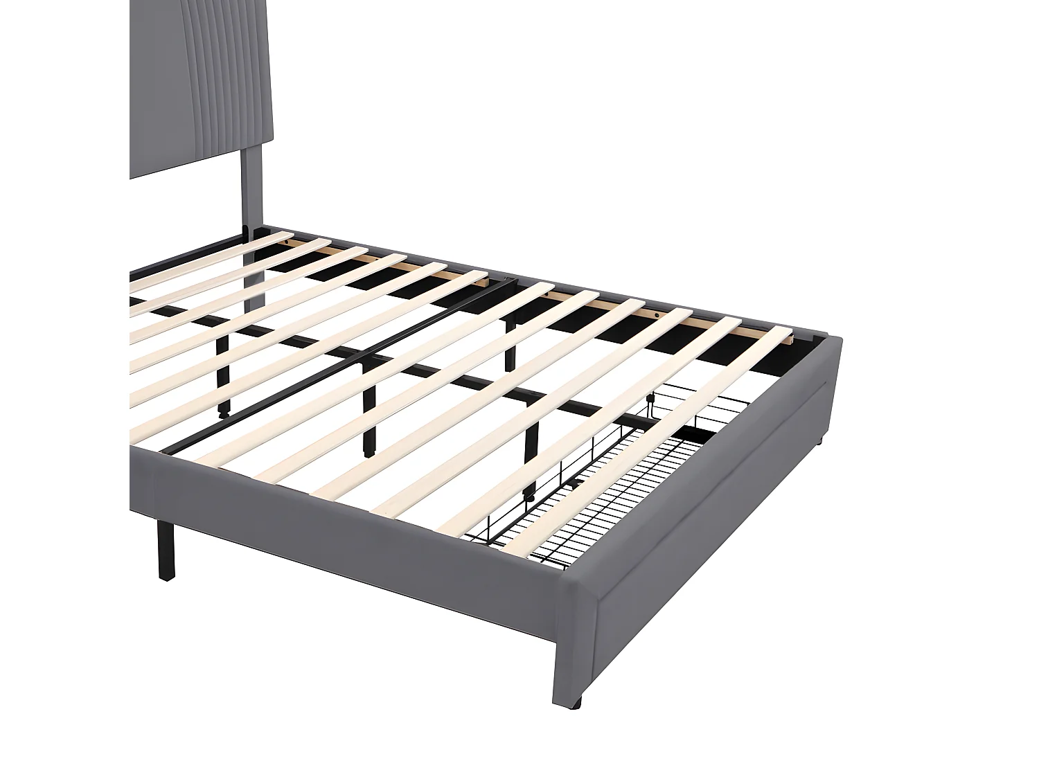 Gepolstertes Doppelbett 140x200cm – mit LED und USB-Ladeanschluss – mit großer Schublade – Grau