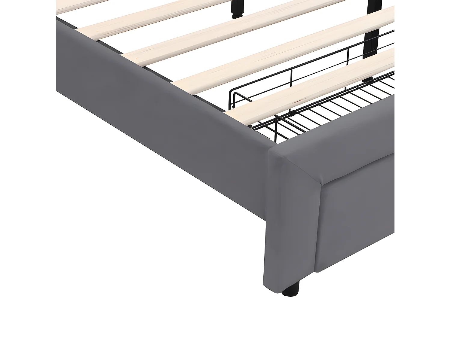 Gepolstertes Doppelbett 140x200cm – mit LED und USB-Ladeanschluss – mit großer Schublade – Grau