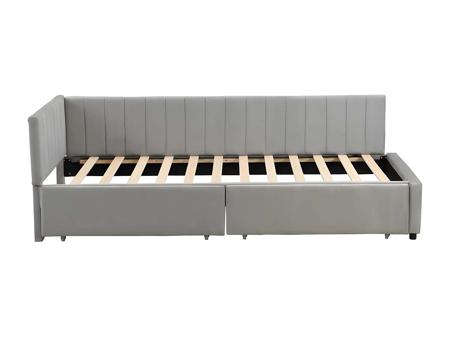 Samtgepolstertes Schlafsofa 90 x 200 cm – mit 2 großen Schubladen und Lattenrost – Grau