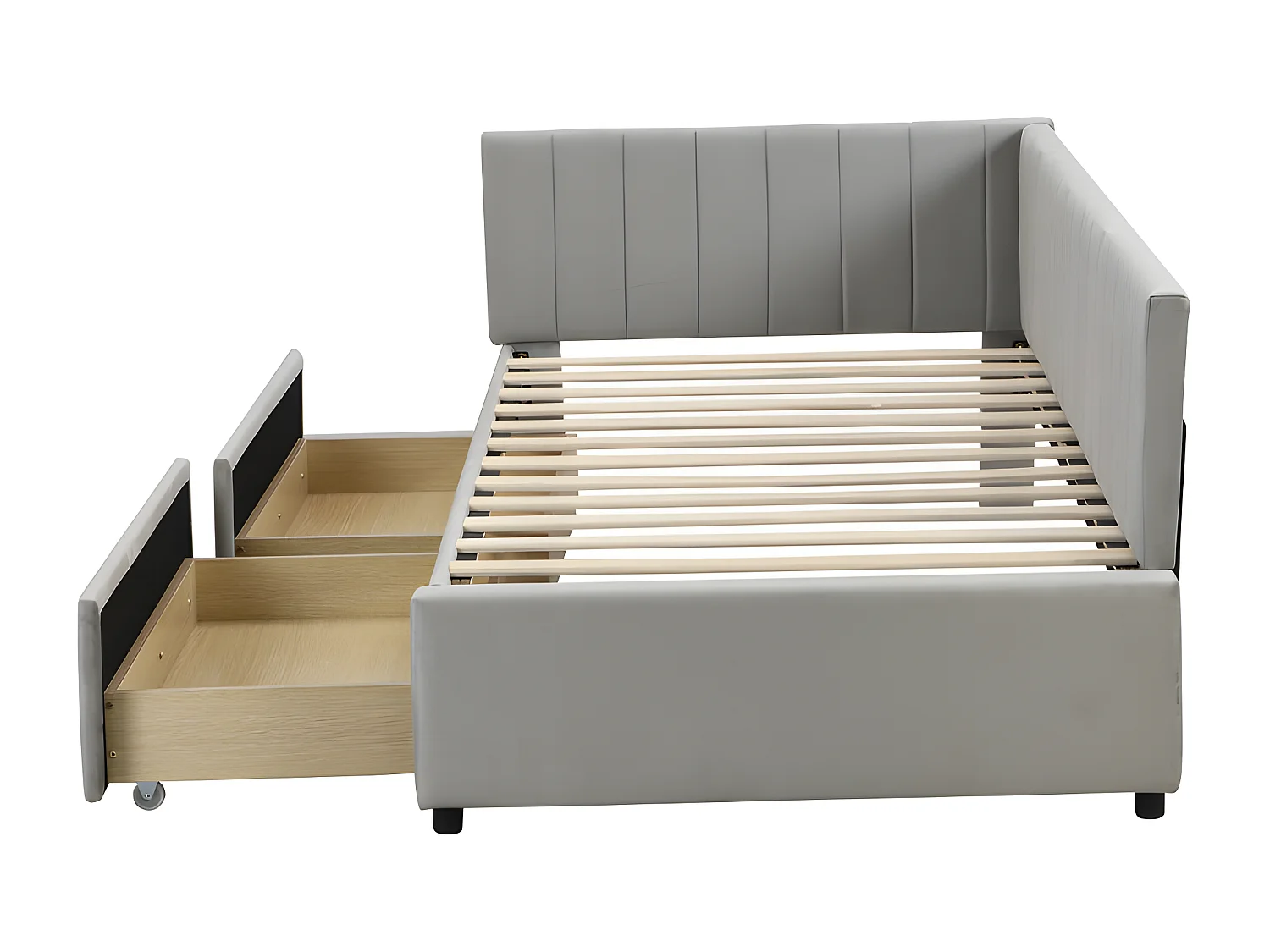 Sofá cama tapizado en terciopelo 90x200 cm - con 2 cajones grandes y somier de láminas - Gris