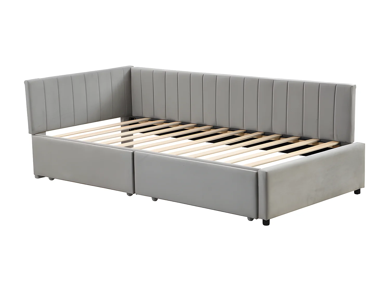 Lit banquette rembourré en velours 90x200cm - avec 2 grands tiroirs et sommier à lattes - Gris