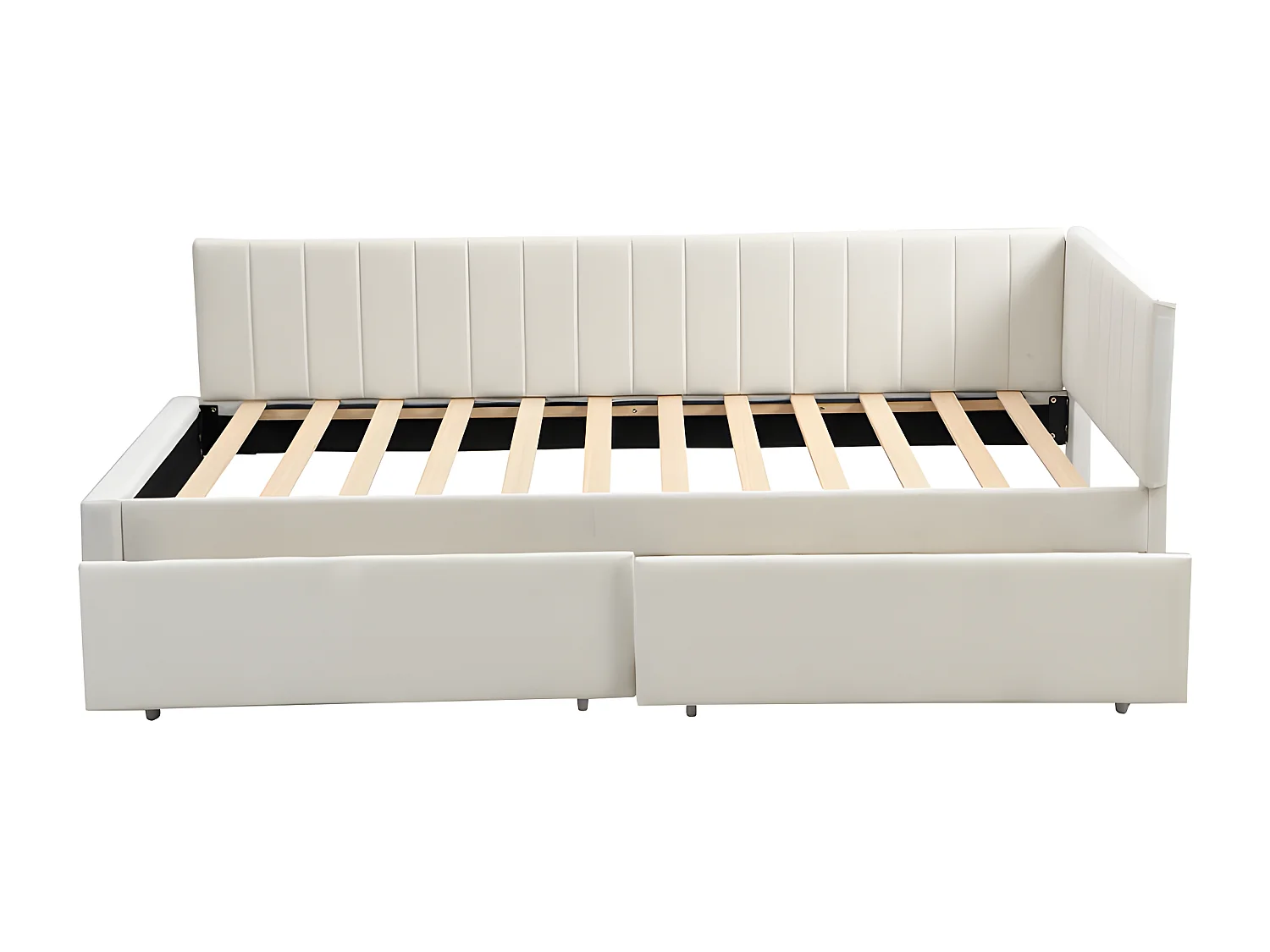 Lit banquette rembourré en velours 90x200cm - avec 2 grands tiroirs et sommier à lattes - Blanc