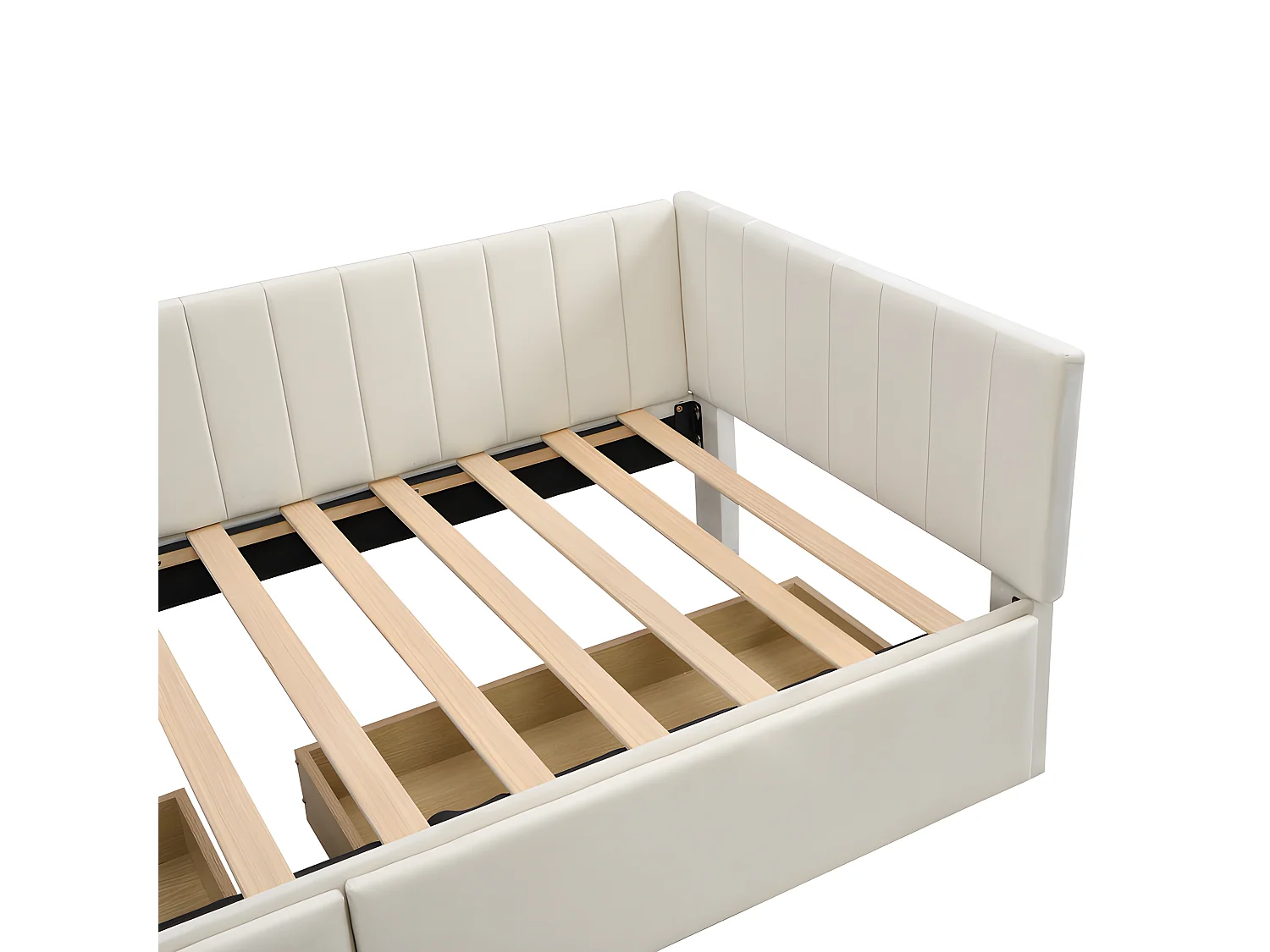 Lit banquette rembourré en velours 90x200cm - avec 2 grands tiroirs et sommier à lattes - Blanc