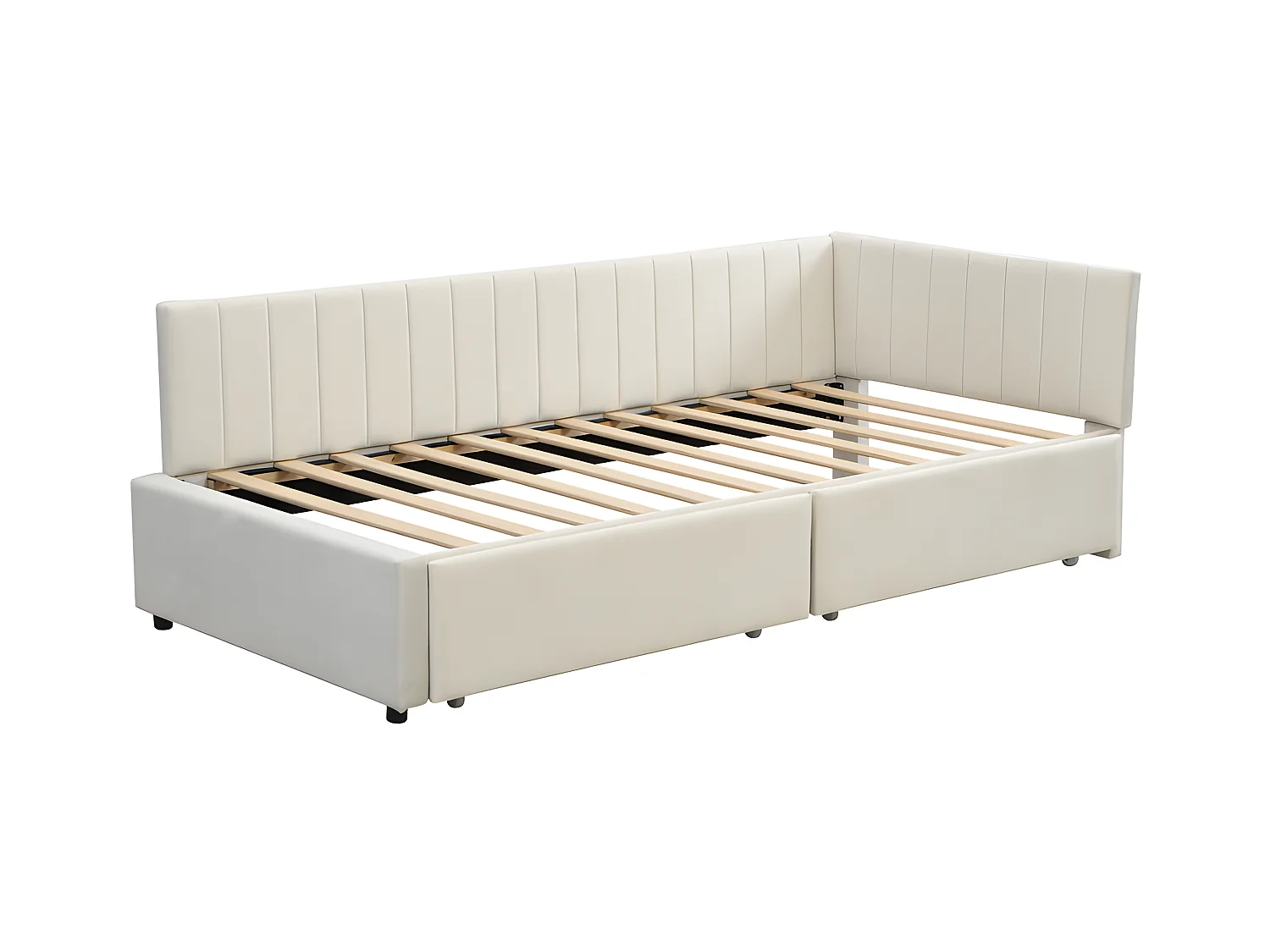 Fluweel gestoffeerde slaapbank 90x200cm - met 2 grote lades en lattenbodem - Wit