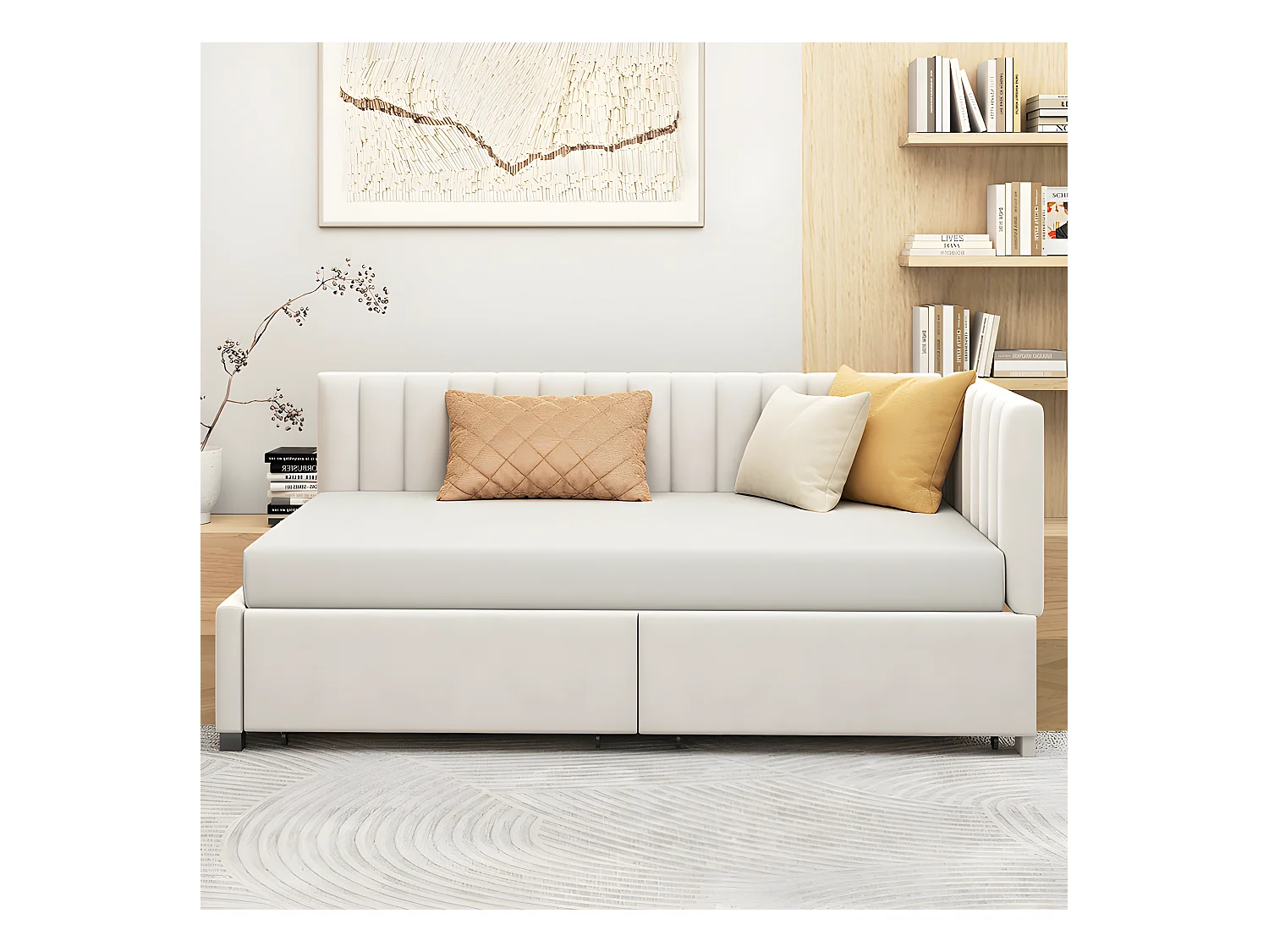 Fluweel gestoffeerde slaapbank 90x200cm - met 2 grote lades en lattenbodem - Wit