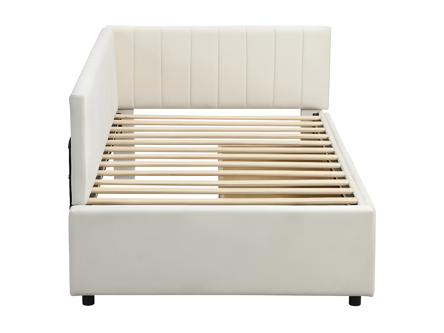 Divano letto imbottito in velluto 90x200 cm - con 2 ampi cassetti e rete a doghe - Bianco