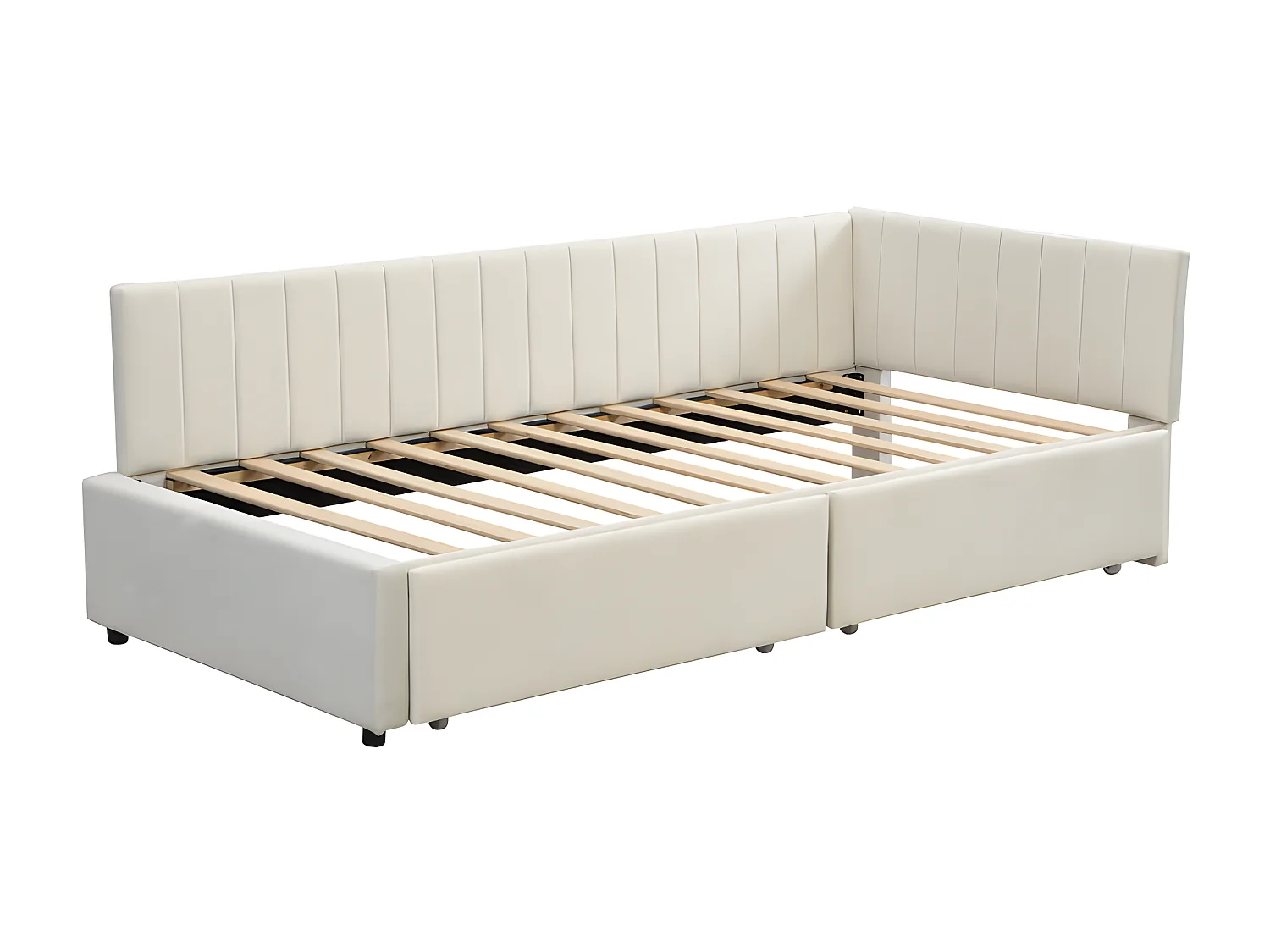 Divano letto imbottito in velluto 90x200 cm - con 2 ampi cassetti e rete a doghe - Bianco