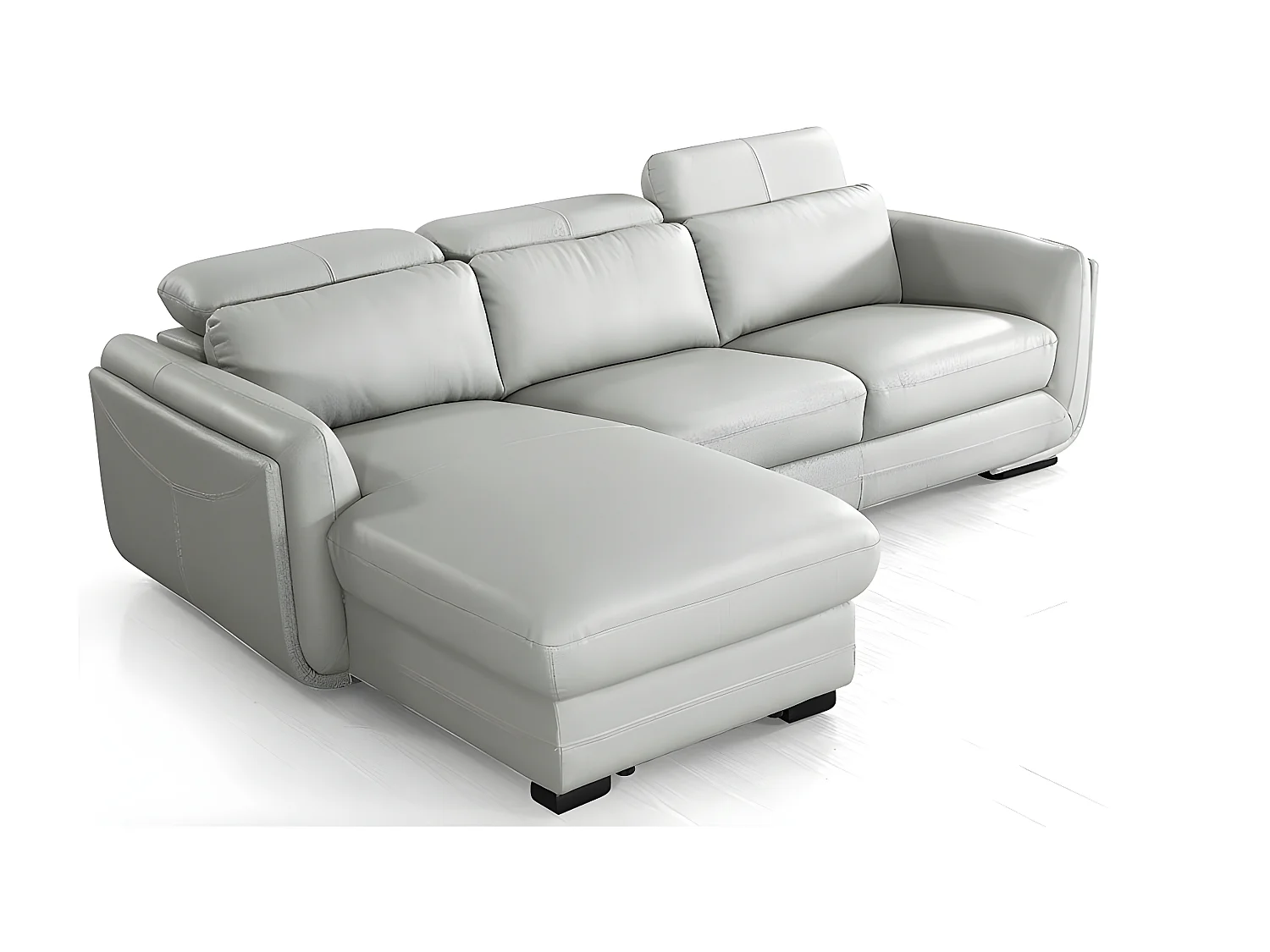 Canapé d'angle en cuir KENZO Gris - Angle Gauche