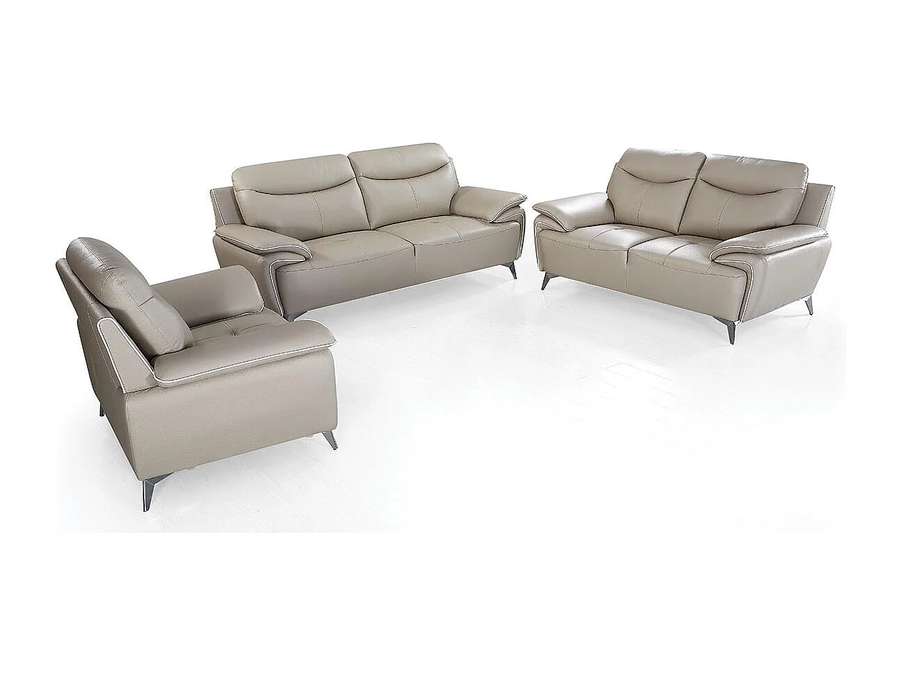 Canapé 2 places Cuir MAEL Beige - Angle Droit