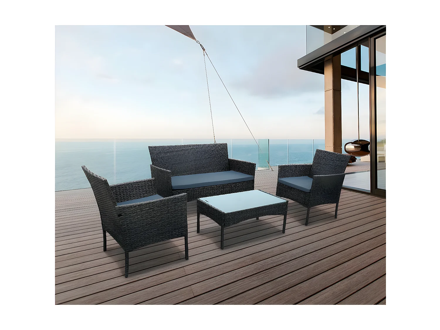 Salon de jardin bas résine "Toronto" 4 places - Gris foncé