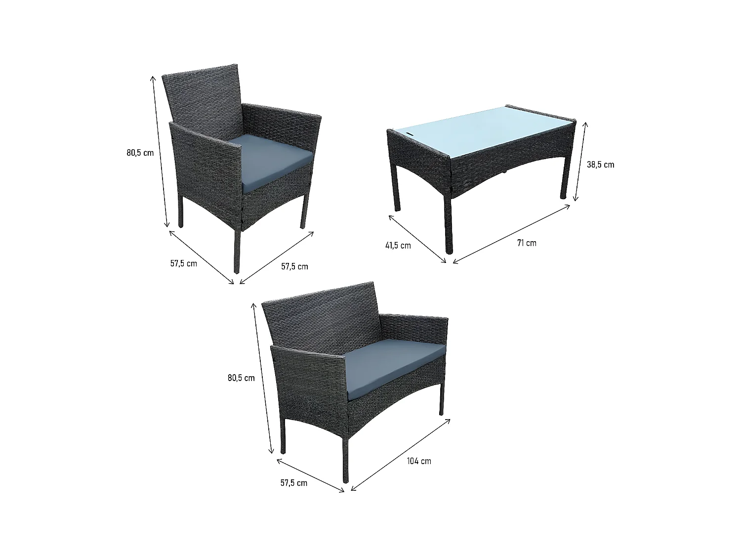 Salon de jardin bas résine "Toronto" 4 places - Gris foncé