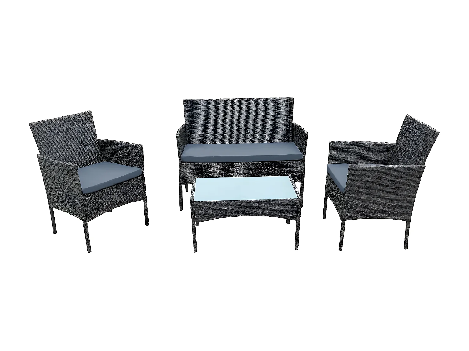 Salon de jardin bas résine "Toronto" 4 places - Gris foncé