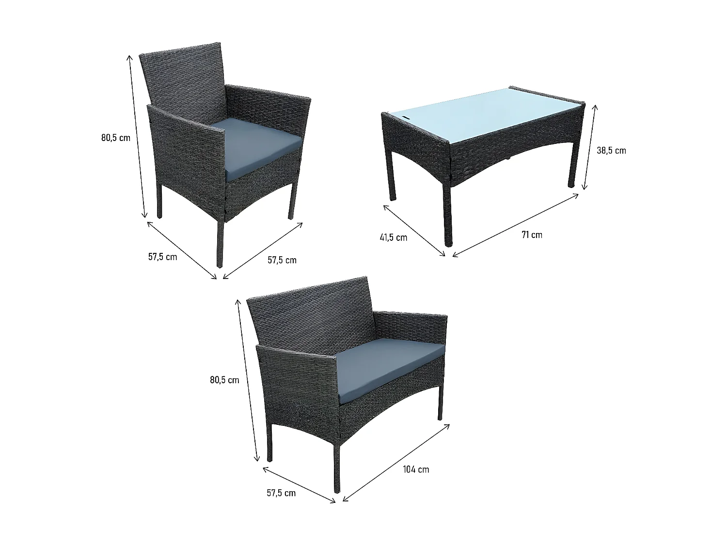 Salon de jardin bas résine "Toronto" 4 places - Gris foncé