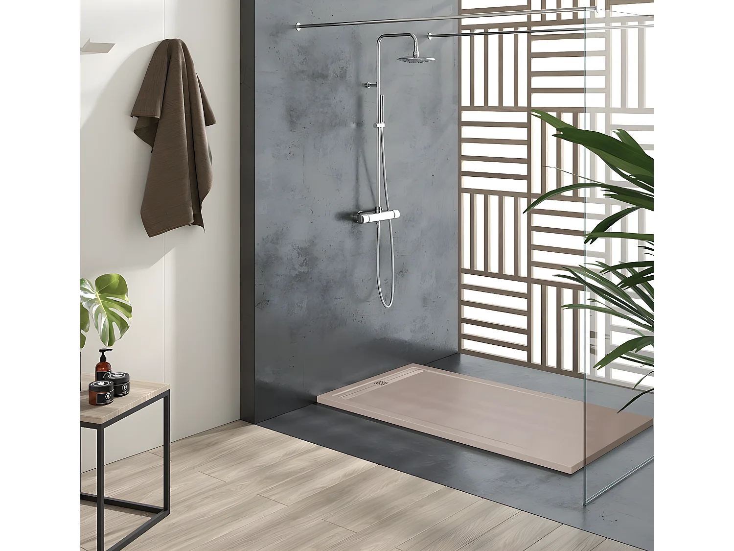 Receveur de douche Sable, finition Lisse Stone CACH, grille de couleur - 90 x 70 cm