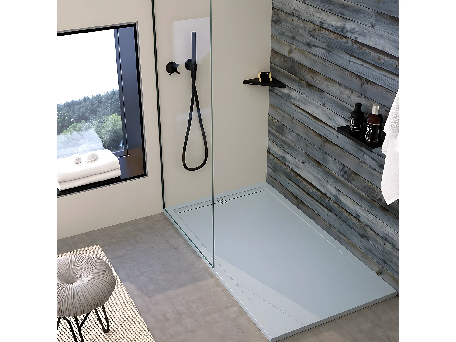 Receveur de douche Gris, finition Ardoise Stone CACH, grille de couleur - 200 x 70 cm