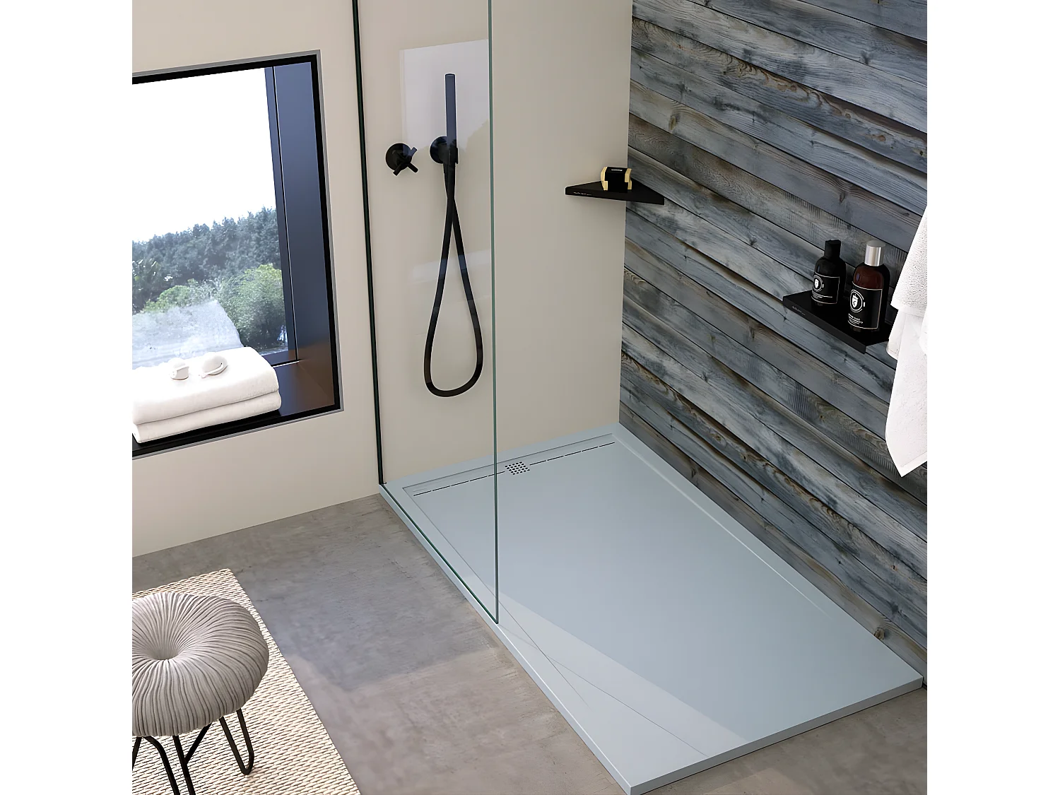 Receveur de douche Gris, finition Ardoise Stone CACH, grille de couleur - 130 x 80 cm