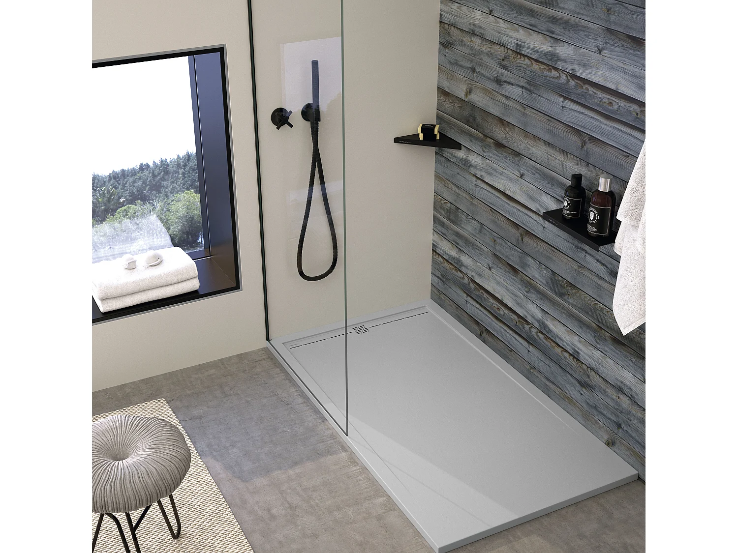 Receveur de douche Gris 7035, finition Lisse Stone CACH, grille de couleur - 150 x 90 cm