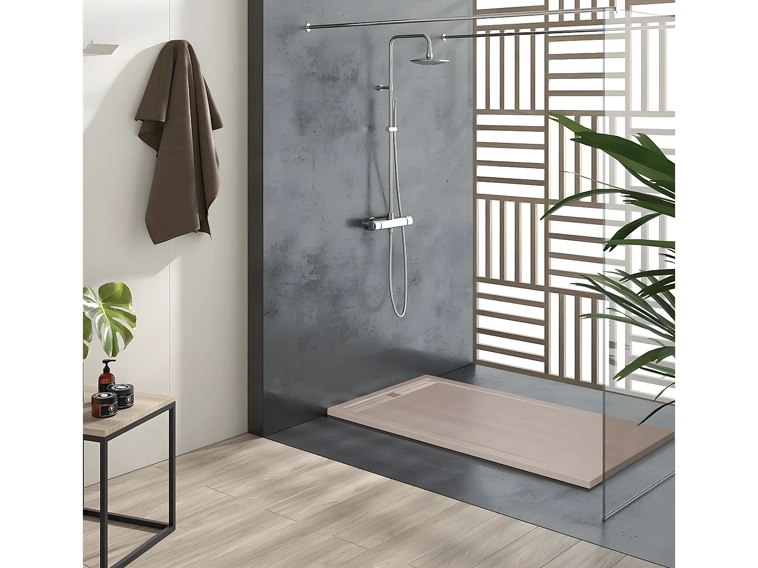 Receveur de douche Sable, finition Lisse Stone CACH, grille de couleur - 130 x 90 cm