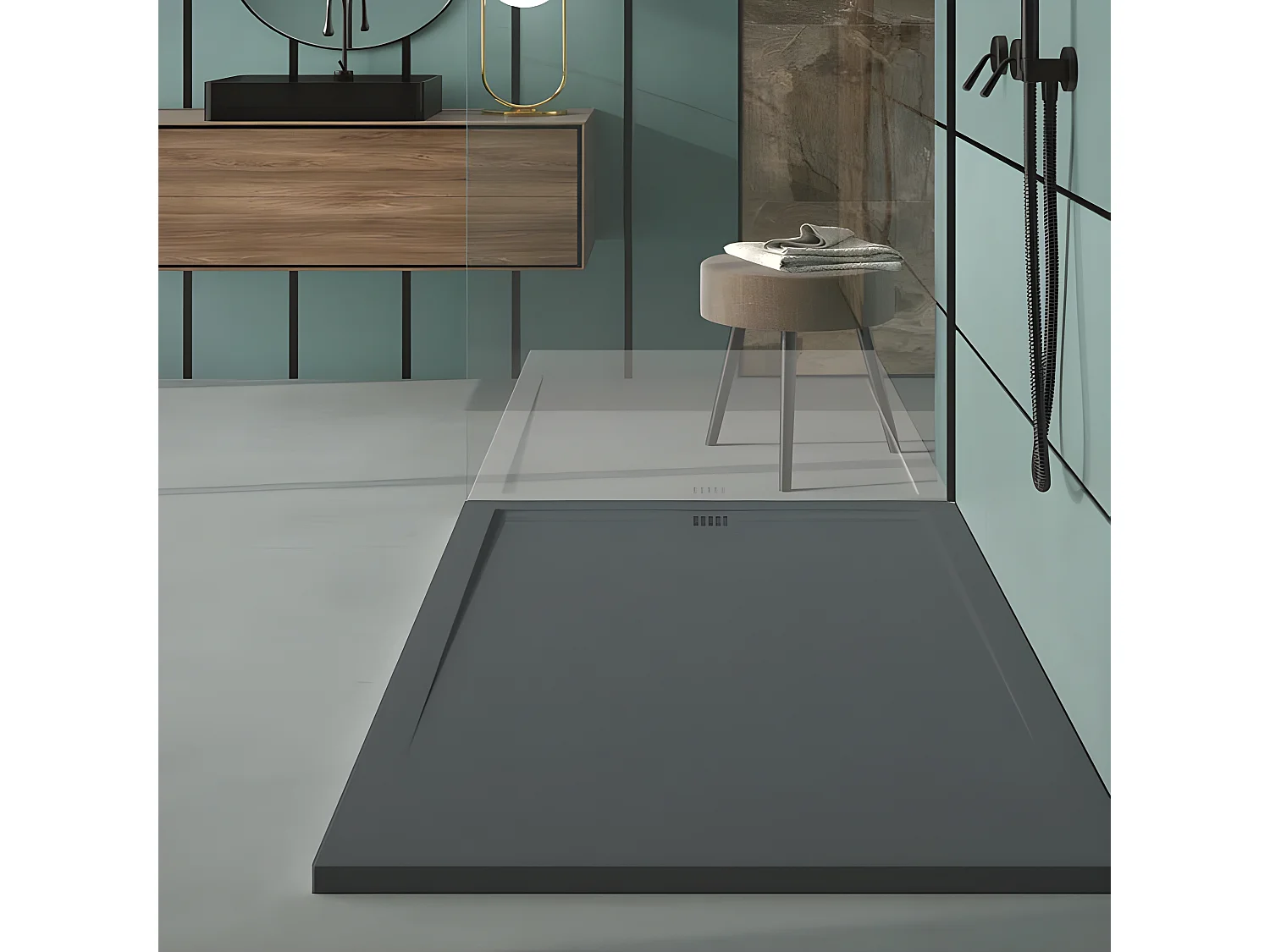 Receveur de douche Anthracite, finition Ardoise Stone CACH, grille de couleur - 170 x 70 cm