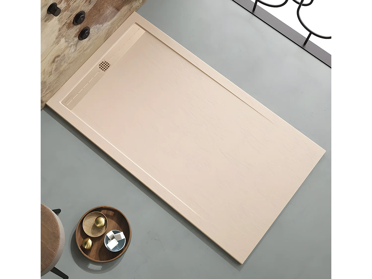 Receveur de douche Crème, finition Ardoise Stone CACH, grille de couleur - 170 x 70 cm