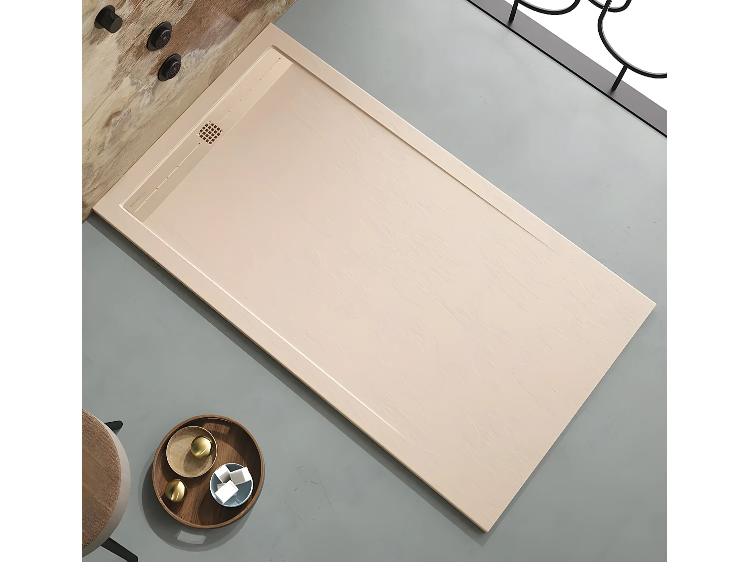 Receveur de douche Crème, finition Ardoise Stone CACH, grille de couleur - 120 x 90 cm