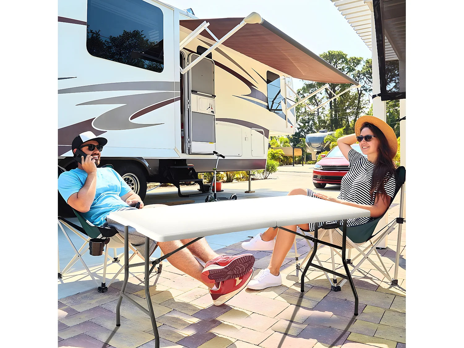 Table de CamBoisg Table Pliante Table Jardin Blanche 150*72*74cm