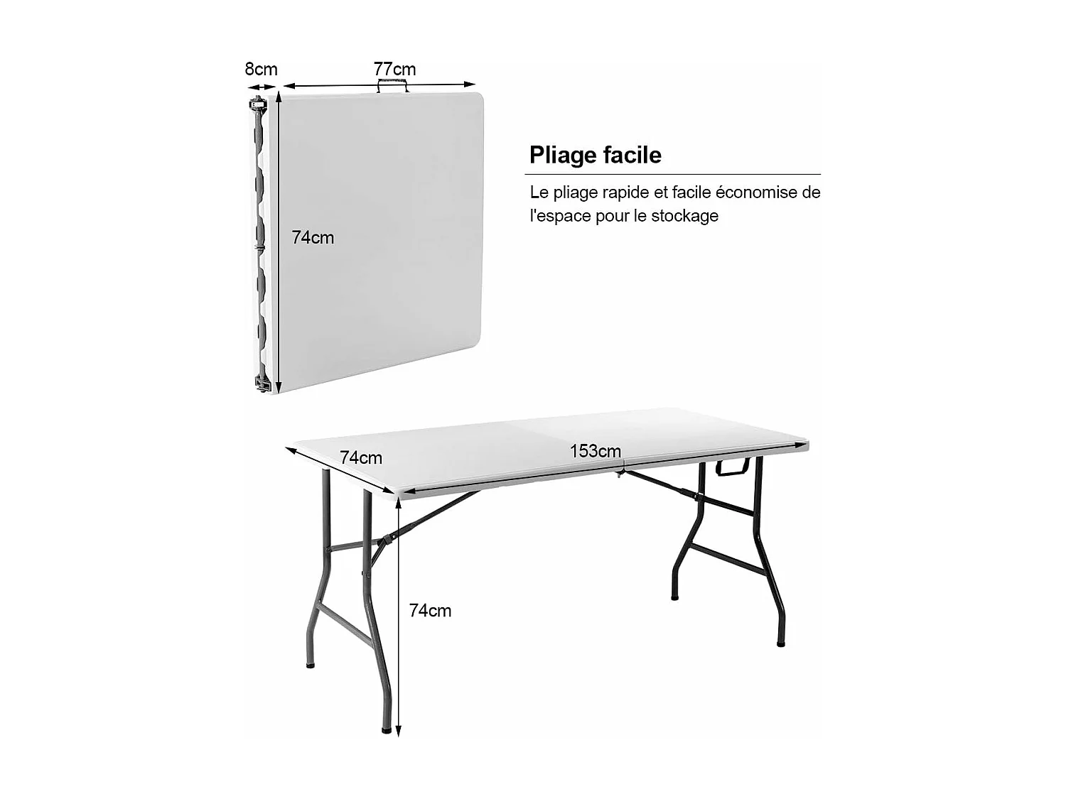 Table de CamBoisg Table Pliante Table Jardin Blanche 150*72*74cm