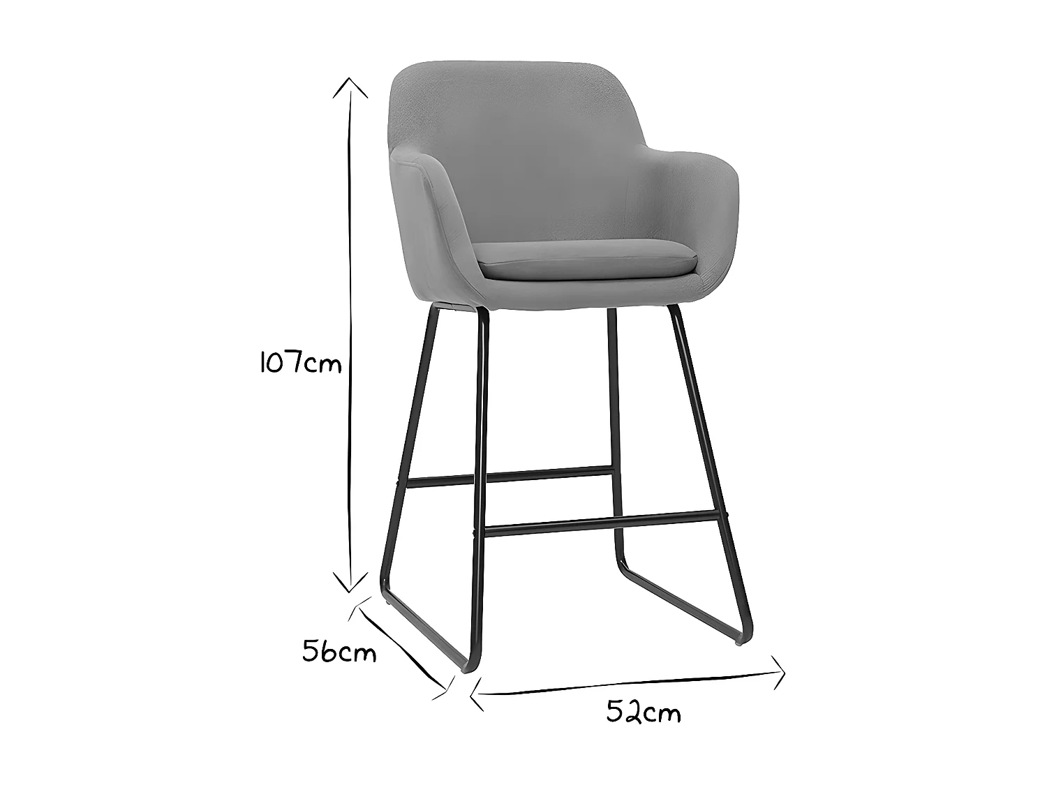 Set de 2 taburetes de cocina de tejido efecto aterciopelado gris de 75 cm AMIKA