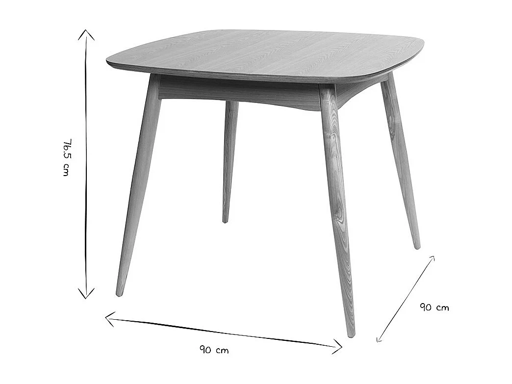 Table à manger scandinave carrée frêne naturel L90 cm BALTIK