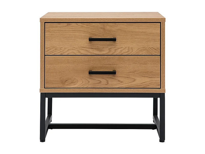 Mesilla de noche con espacio de almacenaje y 2 cajones acabado roble claro y metal negro LOVATO