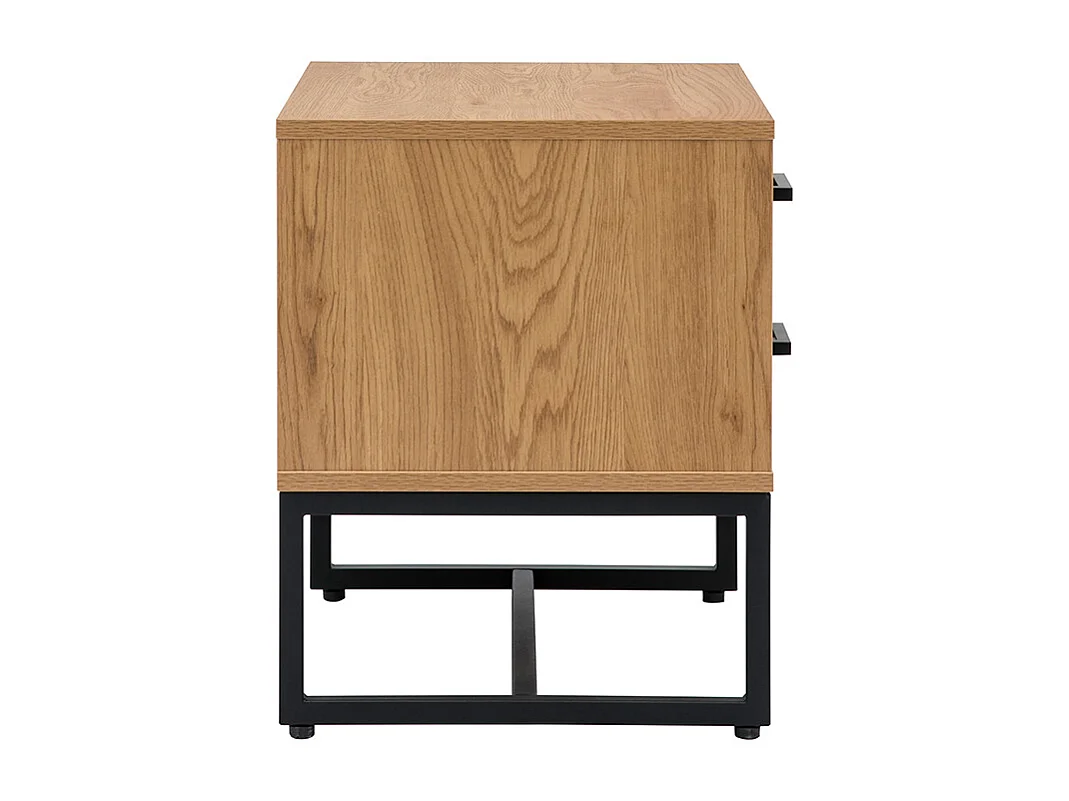 Mesilla de noche con espacio de almacenaje y 2 cajones acabado roble claro y metal negro LOVATO