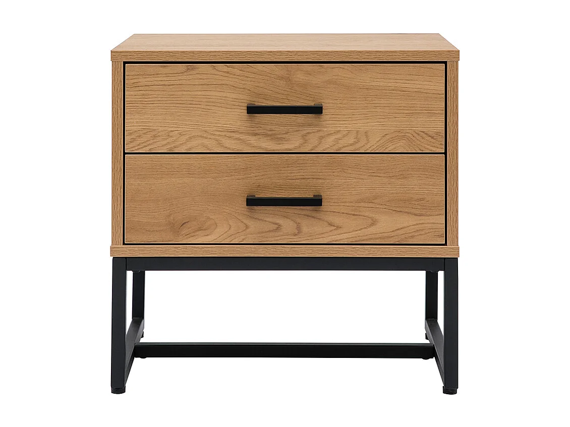 Nachttisch mit 2 Schubladen in hellem Eichenholzfinish und schwarzen Metallgestell LOVATO
