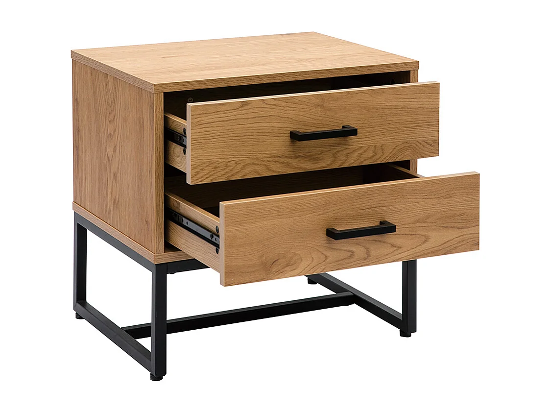Nachttisch mit 2 Schubladen in hellem Eichenholzfinish und schwarzen Metallgestell LOVATO