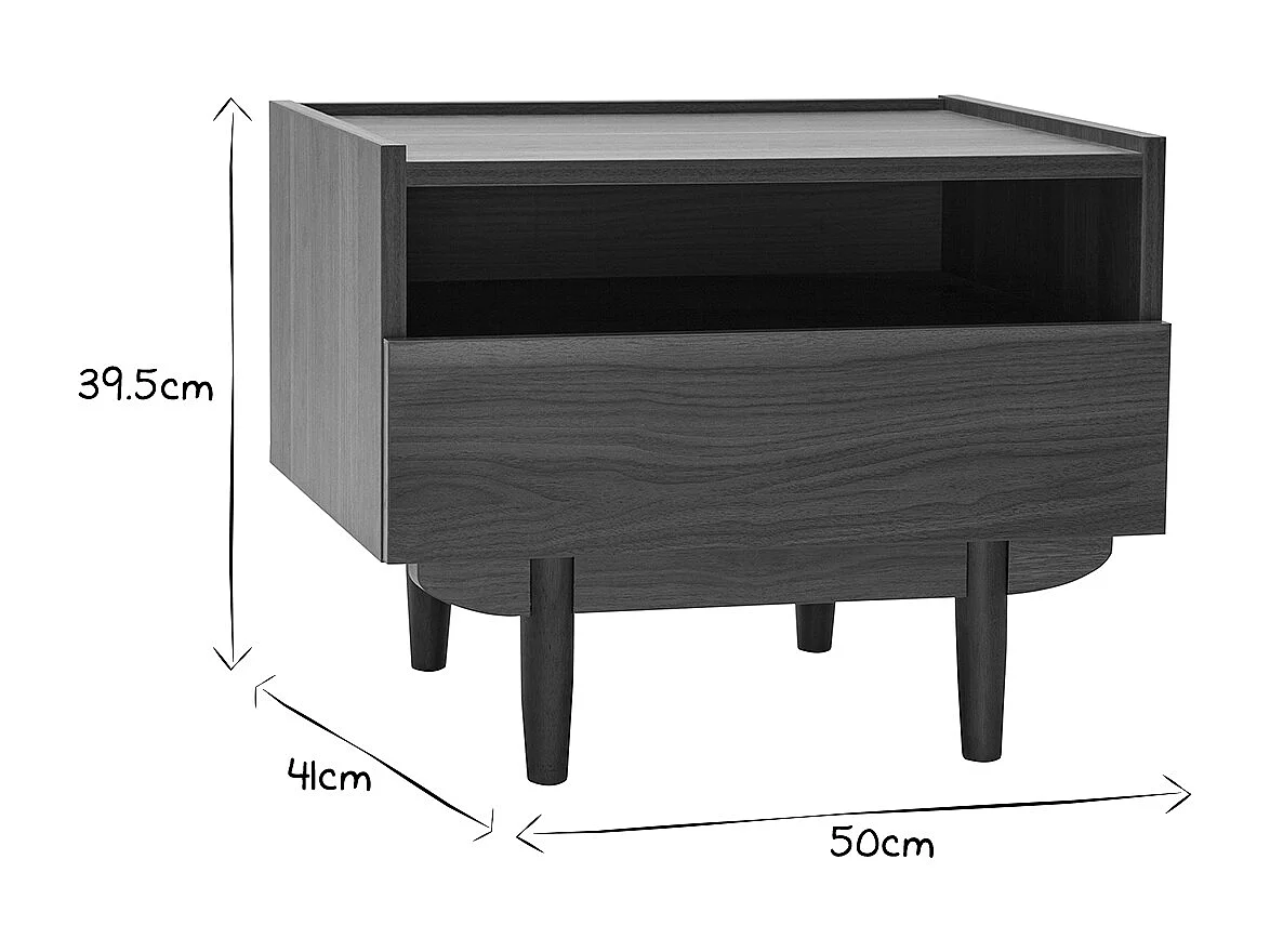 Table de chevet avec rangements finition bois foncé noyer SANAA