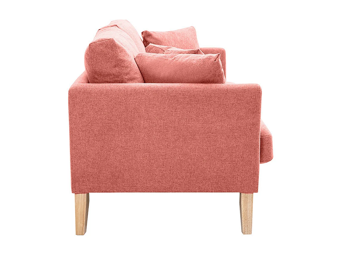 Sofá nórdico 3 plazas desenfundable de tejido efecto aterciopelado texturizado terracota y madera clara OSLO