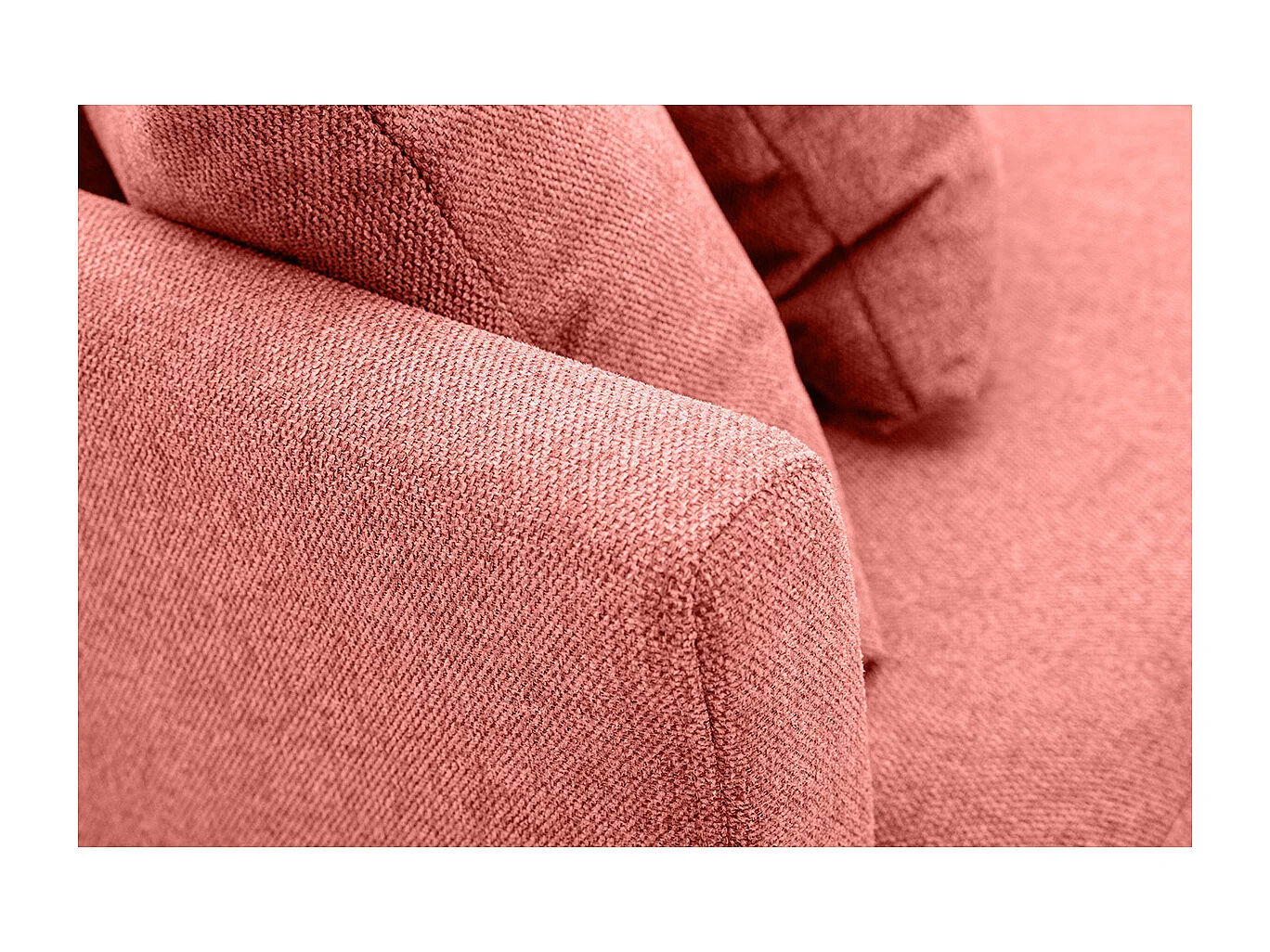 Sofá nórdico 3 plazas desenfundable de tejido efecto aterciopelado texturizado terracota y madera clara OSLO