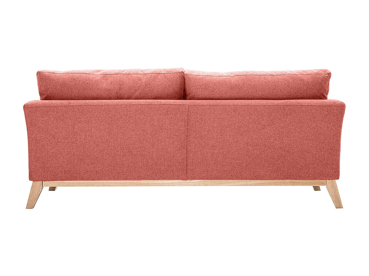 Sofá nórdico 3 plazas desenfundable de tejido efecto aterciopelado texturizado terracota y madera clara OSLO