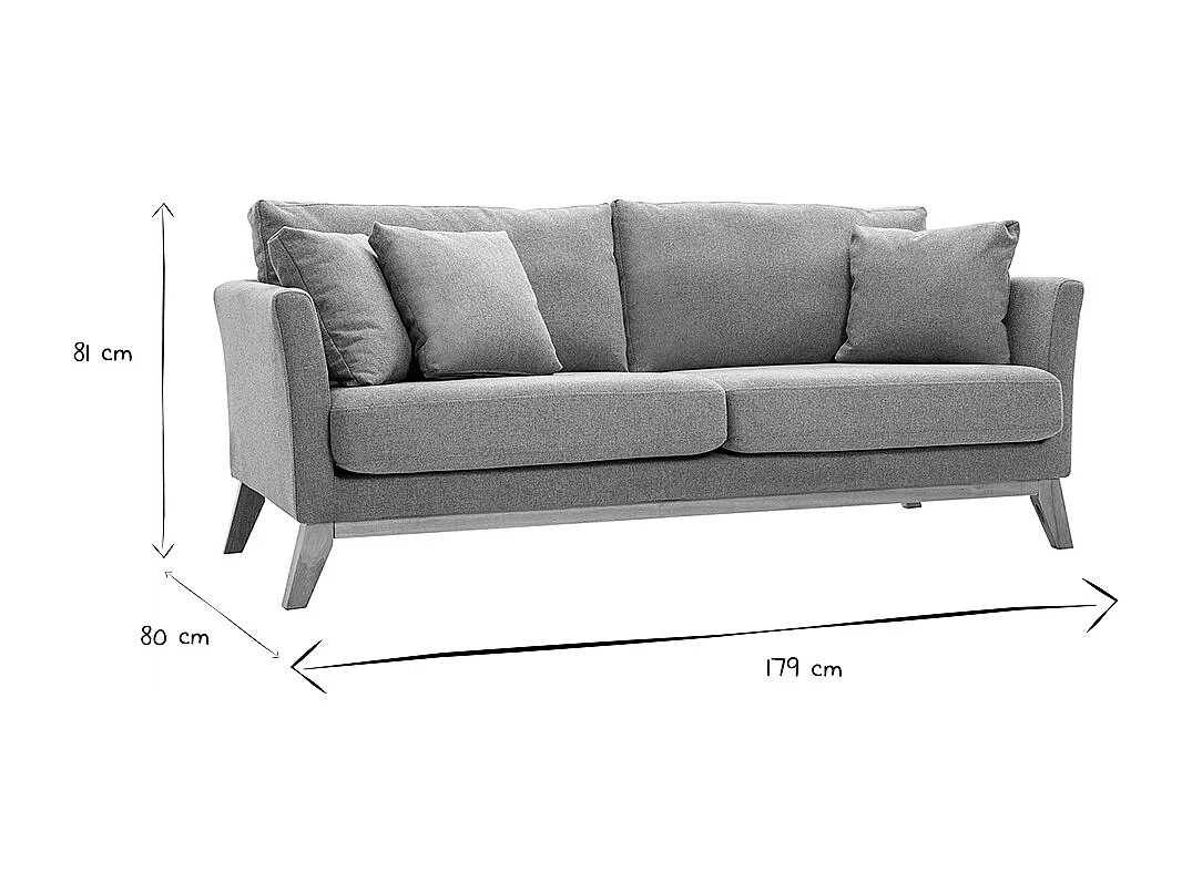 Sofá nórdico 3 plazas desenfundable de tejido efecto aterciopelado texturizado terracota y madera clara OSLO