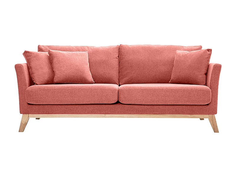 Canapé scandinave déhoussable 3 places en tissu effet velours texturé terracotta et bois clair OSLO