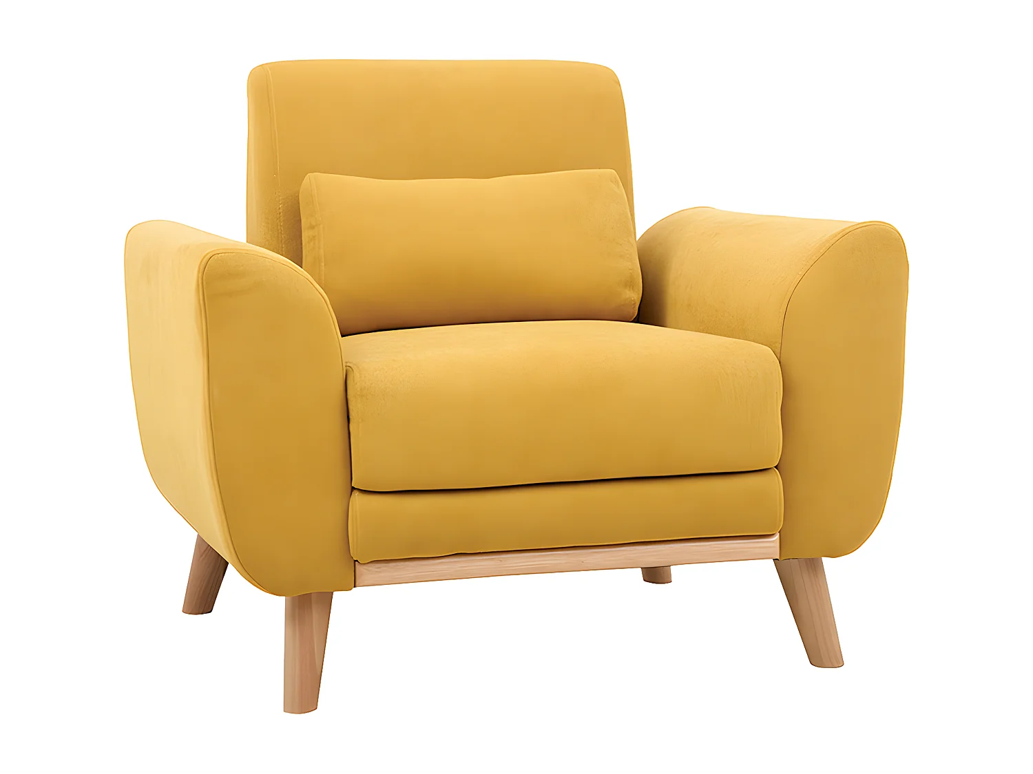 Sillón diseño tejido efecto terciopelo amarillo mostaza y patas roble  EKTOR