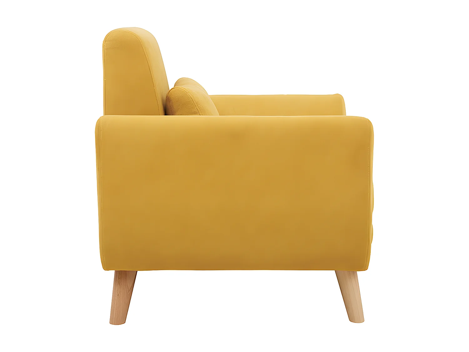 Sillón diseño tejido efecto terciopelo amarillo mostaza y patas roble  EKTOR