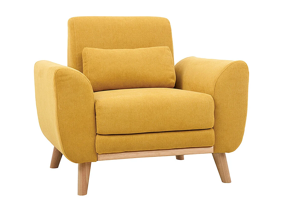 Sillón diseño tejido efecto terciopelo amarillo mostaza y patas roble  EKTOR