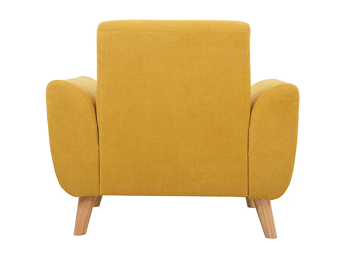Sillón diseño tejido efecto terciopelo amarillo mostaza y patas roble  EKTOR